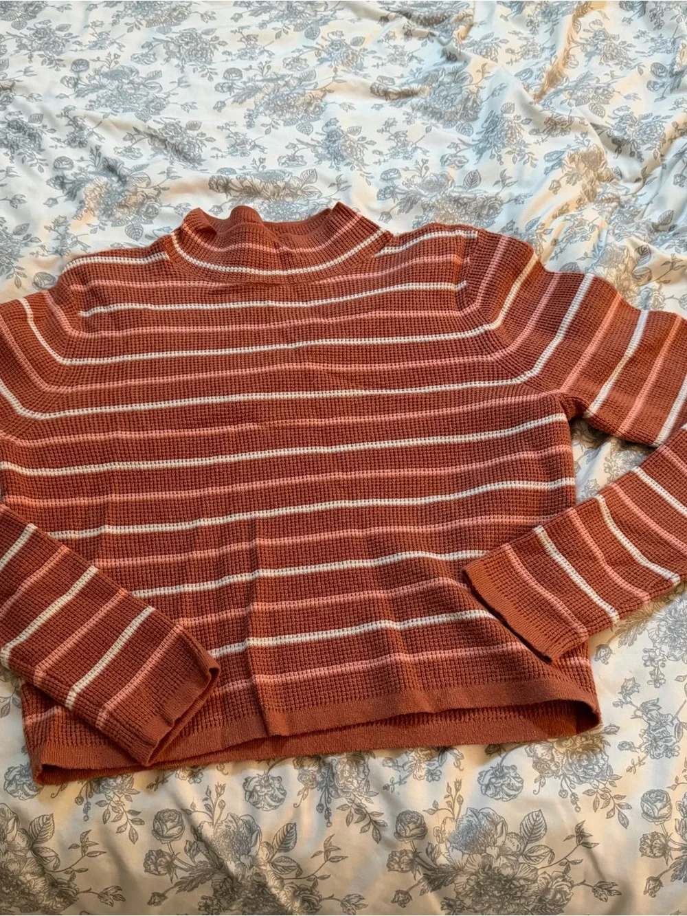 RVCA Rust and Cream Striped Mock Neck Sweater